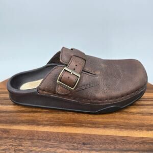 Earth Shoes Women's 7 M Brown Leather Buckle Slip On Casual Comfort Mules Clogs
